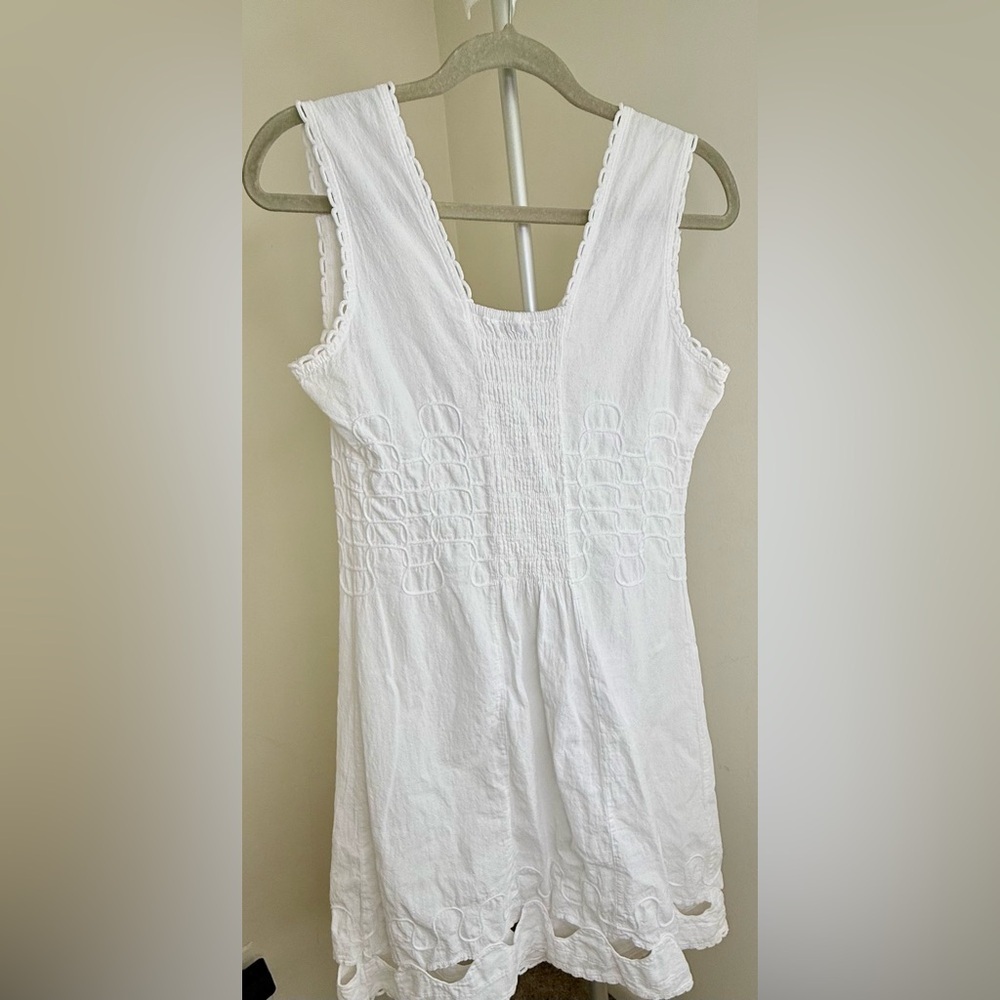 Cotton Natural White Summer Preppy Classic Resort dress V neck sleeveless med - Picture 6 of 15